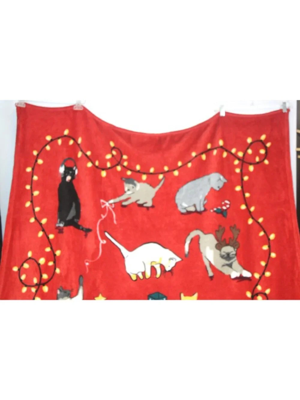 Vera Bradley Christmas cat Plush Soft Fleece Throw Blanket Holiday Lights Red